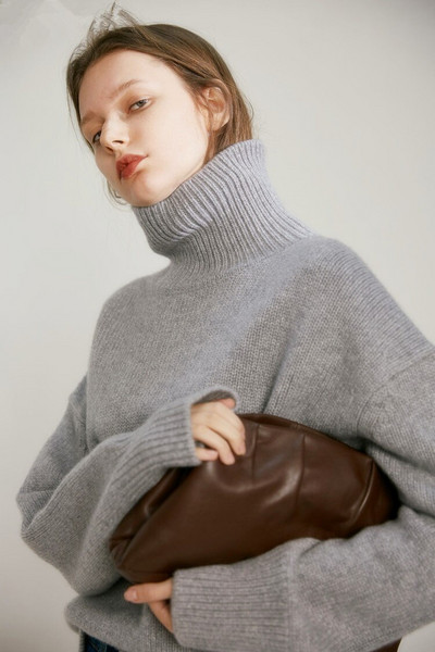 Eiropa Amerikas Savienotās Valstis rudens ziema jauns augstas apkakles tīras kazas džemperis sieviešu biezs brīvs pulovers džemperis adīšanas bāzes džemperis