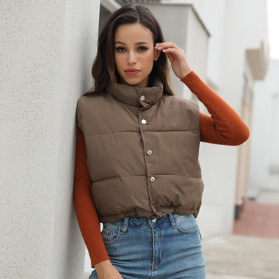 Νέα φθινοπωρινή μόδα γυναικεία ρούχα Κομψά πουπουλένια φουσκωτά γυναικεία γιλέκα Μπουφάν Εξωτερικά ρούχα Puffer Casual χειμωνιάτικα αμάνικα γιλέκα