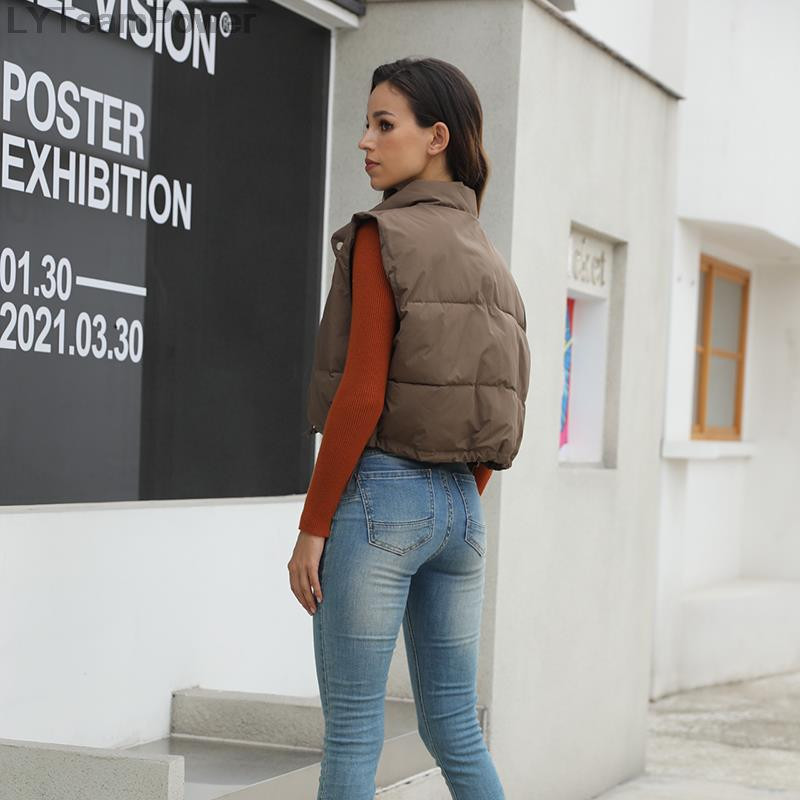 Νέα φθινοπωρινή μόδα γυναικεία ρούχα Κομψά πουπουλένια φουσκωτά γυναικεία γιλέκα Μπουφάν Εξωτερικά ρούχα Puffer Casual χειμωνιάτικα αμάνικα γιλέκα