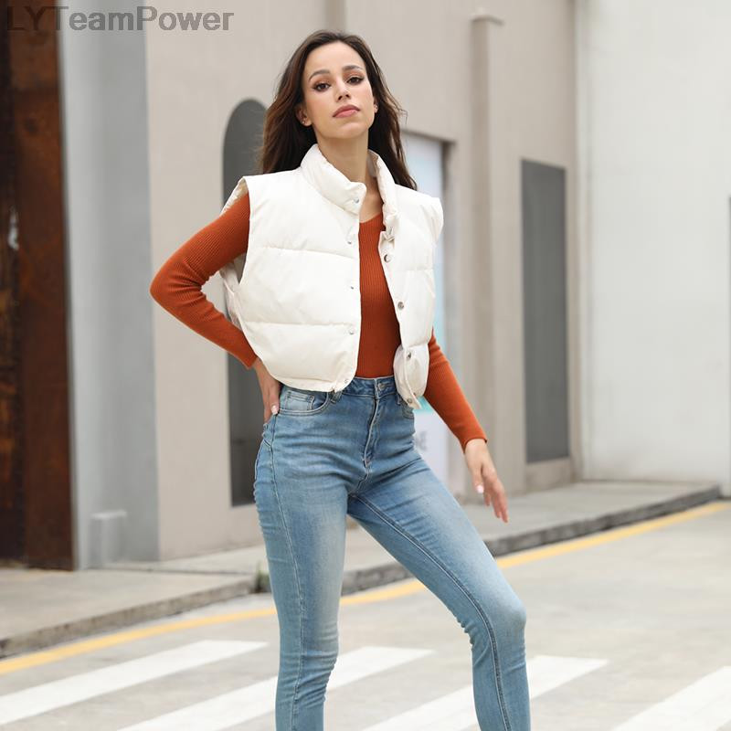 Νέα φθινοπωρινή μόδα γυναικεία ρούχα Κομψά πουπουλένια φουσκωτά γυναικεία γιλέκα Μπουφάν Εξωτερικά ρούχα Puffer Casual χειμωνιάτικα αμάνικα γιλέκα