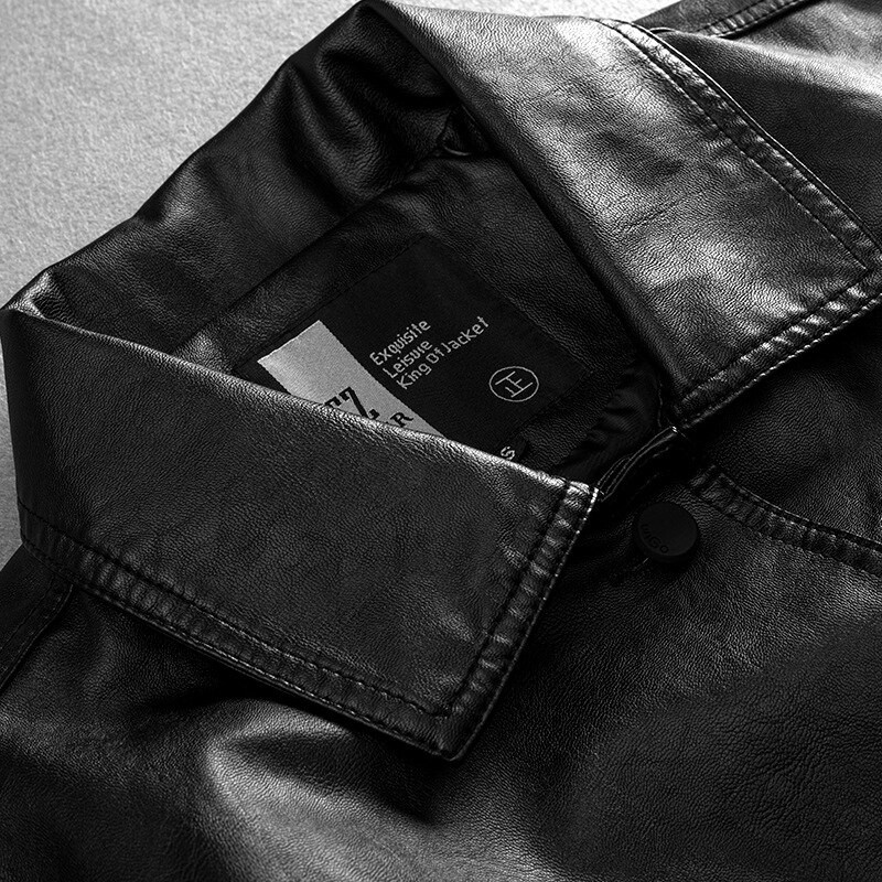 Ādas jaka vīriešu rudens flīsa motocikla PU ādas jaka vīriešu kārtas apkakle gadījuma vējjaka Ropa De Hombre mētelis 3XL