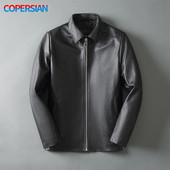 2022. gada vīriešu melna plānas ādas jaka pavasara rudens, mīksta augšdaļa, brīva ādas jaka brūna atloks Dabīga teļa ādas klasiska jaka