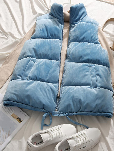 Melna ziemas veste sieviešu veste 2022. gada sieviešu bezpiedurkņu jaka, statīvs apkakle, silta samta veste, ārdrēbes Colete Feminino