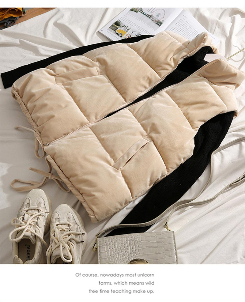 Melna ziemas veste sieviešu veste 2022. gada sieviešu bezpiedurkņu jaka, statīvs apkakle, silta samta veste, ārdrēbes Colete Feminino