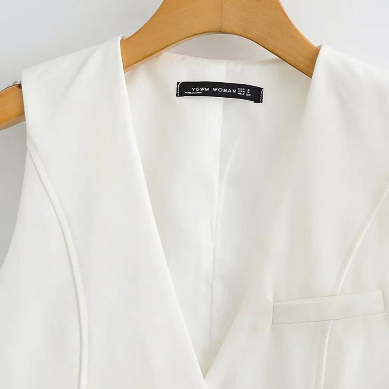 XEASY 2021 Γυναικείο Κομψό Λευκό Streetwear Αμάνικο κοντό γιλέκο Γυναικείο Vintage Slim V-λαιμόκοψη μονόστομο casual γιλέκο