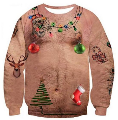 Karácsonyi pulóver Újdonság Vicces világító felső nélküli csúnya karácsonyi pulóver Férfi és női 3D nyomtatás Pulóver Pulóverek Meleg pulóver