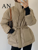 Χειμερινό ευέλικτο με ψηλό λαιμό και μεγάλη τσέπη με κορδόνι στη μέση Βαμβακερό μπουφάν Χειμερινά ρούχα Γυναικεία χειμωνιάτικα μπουφάν για γυναίκες χειμώνα