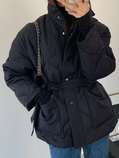 Χειμερινό ευέλικτο με ψηλό λαιμό και μεγάλη τσέπη με κορδόνι στη μέση Βαμβακερό μπουφάν Χειμερινά ρούχα Γυναικεία χειμωνιάτικα μπουφάν για γυναίκες χειμώνα