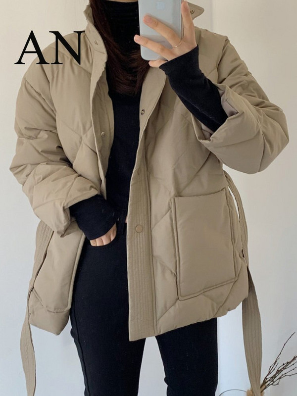 Χειμερινό ευέλικτο με ψηλό λαιμό και μεγάλη τσέπη με κορδόνι στη μέση Βαμβακερό μπουφάν Χειμερινά ρούχα Γυναικεία χειμωνιάτικα μπουφάν για γυναίκες χειμώνα