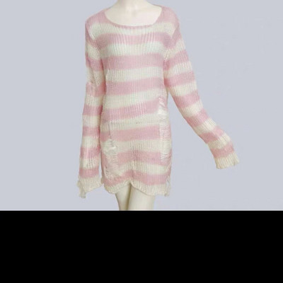 Jauns Punk Gothic garš unisex vasaras sieviešu džemperis, svītrains, vēss, dobs caurums, salauzts džemperis, vaļīgs, plāns tumšs ielu apģērbu tops