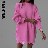 We.Fine Knitted New γυναικείο πουλόβερ Σέξι γυναικείο πουλόβερ 2022 Vintage O Neck Loose Γυναικεία πουλόβερ Γλυκά μπλουζάκια με βασικό κάτω μέρος Γυναικεία