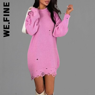 We.Fine Knitted New γυναικείο πουλόβερ Σέξι γυναικείο πουλόβερ 2022 Vintage O Neck Loose Γυναικεία πουλόβερ Γλυκά μπλουζάκια με βασικό κάτω μέρος Γυναικεία
