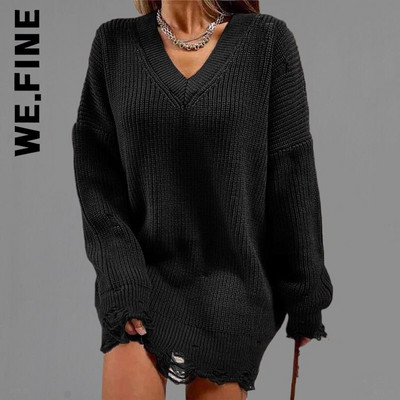 We.Fine Knitted New γυναικείο πουλόβερ Σέξι γυναικείο πουλόβερ 2022 Vintage O Neck Loose Γυναικεία πουλόβερ Γλυκά μπλουζάκια με βασικό κάτω μέρος Γυναικεία
