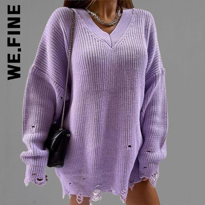 We.Fine Knitted New γυναικείο πουλόβερ Σέξι γυναικείο πουλόβερ 2022 Vintage O Neck Loose Γυναικεία πουλόβερ Γλυκά μπλουζάκια με βασικό κάτω μέρος Γυναικεία