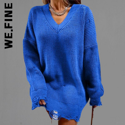 We.Fine Knitted New γυναικείο πουλόβερ Σέξι γυναικείο πουλόβερ 2022 Vintage O Neck Loose Γυναικεία πουλόβερ Γλυκά μπλουζάκια με βασικό κάτω μέρος Γυναικεία