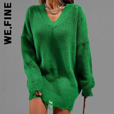 We.Fine Knitted New γυναικείο πουλόβερ Σέξι γυναικείο πουλόβερ 2022 Vintage O Neck Loose Γυναικεία πουλόβερ Γλυκά μπλουζάκια με βασικό κάτω μέρος Γυναικεία