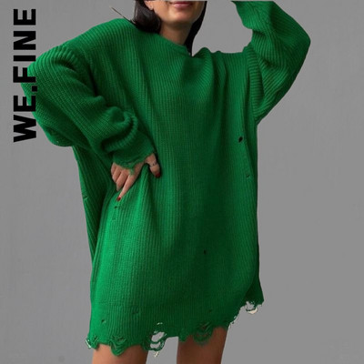 We.Fine Knitted New γυναικείο πουλόβερ Σέξι γυναικείο πουλόβερ 2022 Vintage O Neck Loose Γυναικεία πουλόβερ Γλυκά μπλουζάκια με βασικό κάτω μέρος Γυναικεία