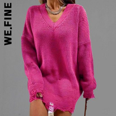 We.Fine Knitted New γυναικείο πουλόβερ Σέξι γυναικείο πουλόβερ 2022 Vintage O Neck Loose Γυναικεία πουλόβερ Γλυκά μπλουζάκια με βασικό κάτω μέρος Γυναικεία