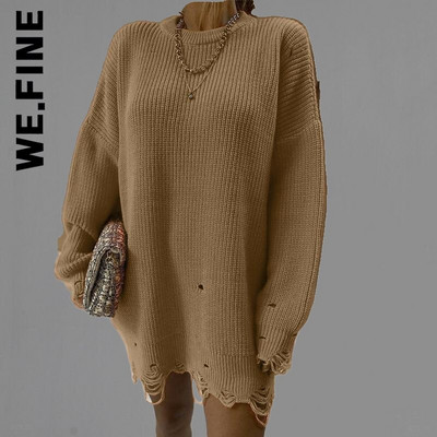 We.Fine Knitted New γυναικείο πουλόβερ Σέξι γυναικείο πουλόβερ 2022 Vintage O Neck Loose Γυναικεία πουλόβερ Γλυκά μπλουζάκια με βασικό κάτω μέρος Γυναικεία