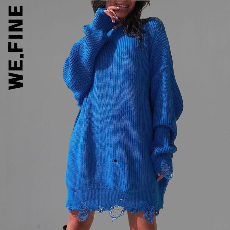 We.Fine Knitted New γυναικείο πουλόβερ Σέξι γυναικείο πουλόβερ 2022 Vintage O Neck Loose Γυναικεία πουλόβερ Γλυκά μπλουζάκια με βασικό κάτω μέρος Γυναικεία