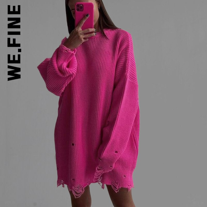 We.Fine Knitted New γυναικείο πουλόβερ Σέξι γυναικείο πουλόβερ 2022 Vintage O Neck Loose Γυναικεία πουλόβερ Γλυκά μπλουζάκια με βασικό κάτω μέρος Γυναικεία