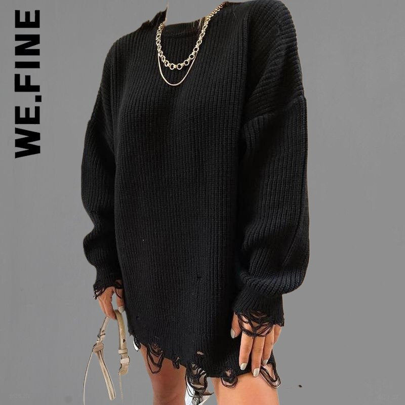 We.Fine Knitted New γυναικείο πουλόβερ Σέξι γυναικείο πουλόβερ 2022 Vintage O Neck Loose Γυναικεία πουλόβερ Γλυκά μπλουζάκια με βασικό κάτω μέρος Γυναικεία