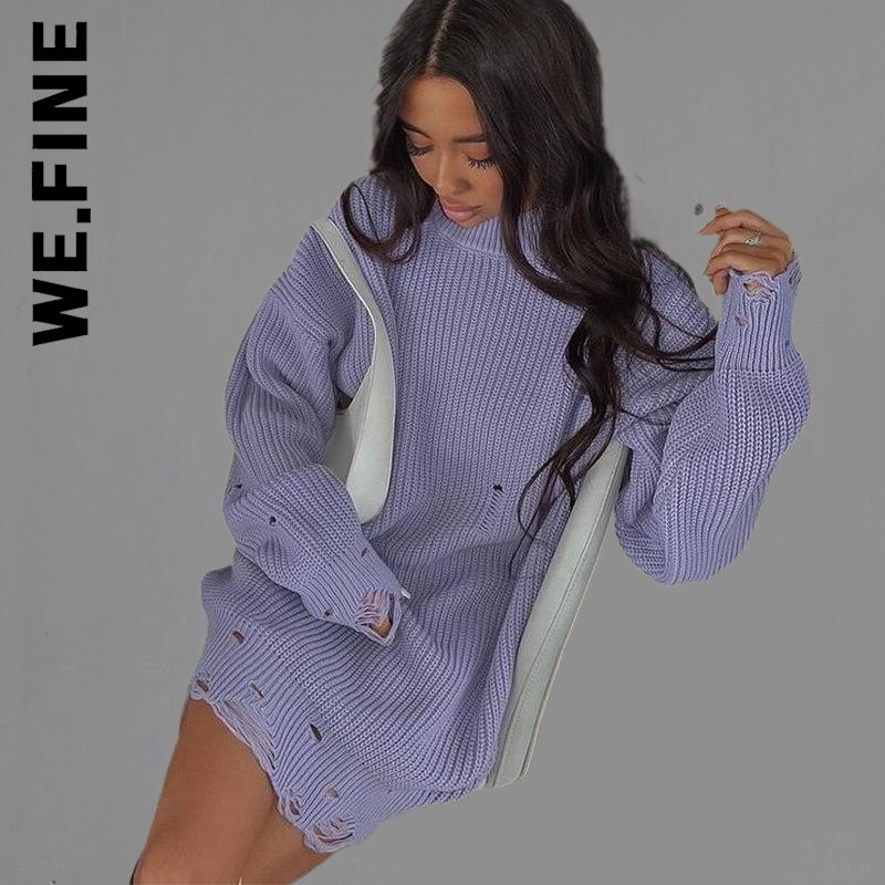 We.Fine Knitted New γυναικείο πουλόβερ Σέξι γυναικείο πουλόβερ 2022 Vintage O Neck Loose Γυναικεία πουλόβερ Γλυκά μπλουζάκια με βασικό κάτω μέρος Γυναικεία