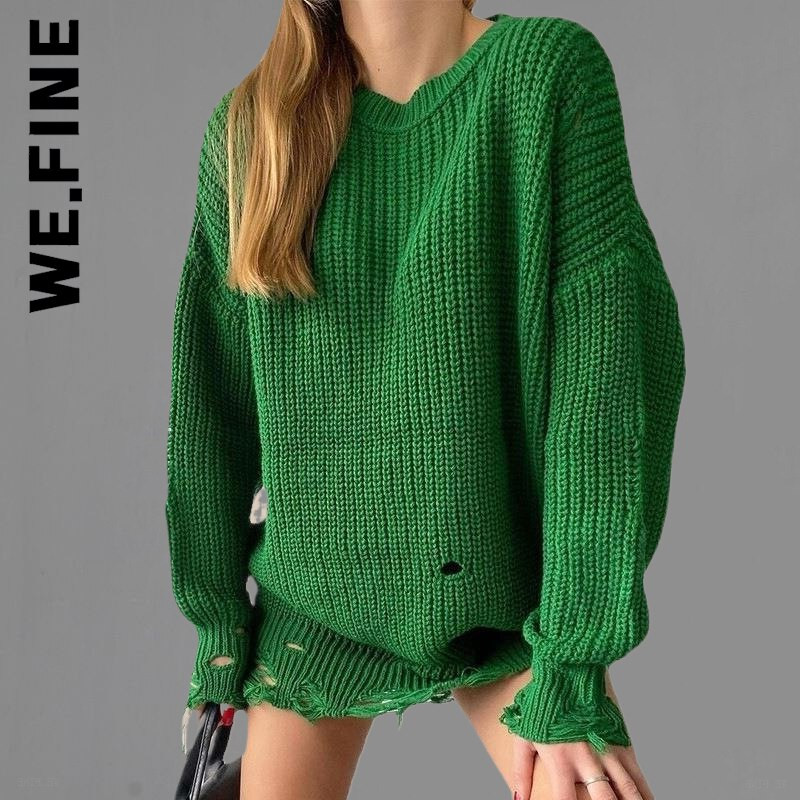 We.Fine Knitted New γυναικείο πουλόβερ Σέξι γυναικείο πουλόβερ 2022 Vintage O Neck Loose Γυναικεία πουλόβερ Γλυκά μπλουζάκια με βασικό κάτω μέρος Γυναικεία