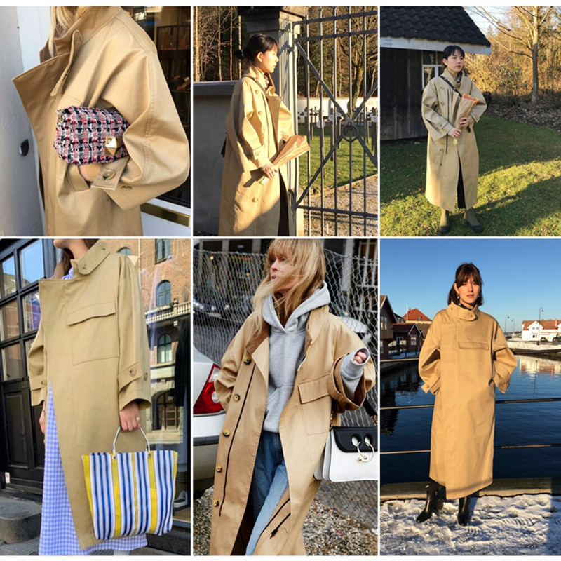 JAZZEVAR 2022 Jauns pavasara rudens sieviešu modes ielas lielizmēra X garas virsdrēbes Sieviešu brīvs apģērbs Ikdienas haki krāsas trenčs