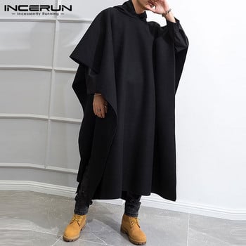 INCERUN Fashion Ανδρικά παλτό με κουκούλα μασίφ Poncho Loose 2022 Streetwear Punk Αντιανεμικό Ανδρικά Μπουφάν χειμερινά μακριά κάπα 5XL