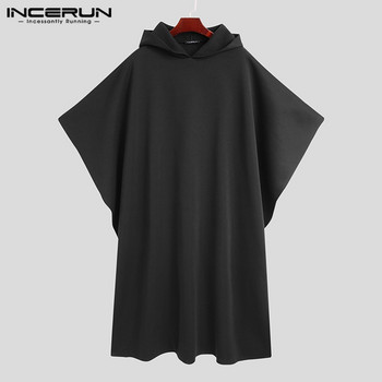 INCERUN Fashion Ανδρικά παλτό με κουκούλα μασίφ Poncho Loose 2022 Streetwear Punk Αντιανεμικό Ανδρικά Μπουφάν χειμερινά μακριά κάπα 5XL