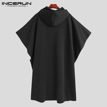 INCERUN Fashion Ανδρικά παλτό με κουκούλα μασίφ Poncho Loose 2022 Streetwear Punk Αντιανεμικό Ανδρικά Μπουφάν χειμερινά μακριά κάπα 5XL