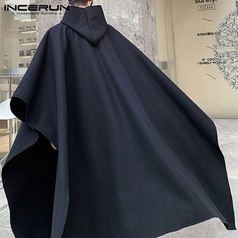 INCERUN Fashion Ανδρικά παλτό με κουκούλα μασίφ Poncho Loose 2022 Streetwear Punk Αντιανεμικό Ανδρικά Μπουφάν χειμερινά μακριά κάπα 5XL