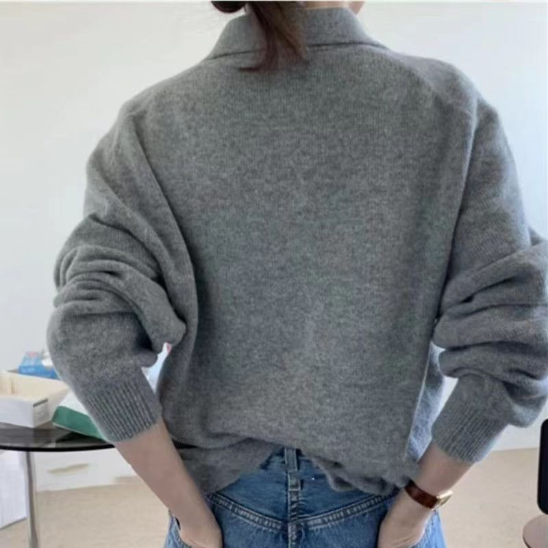 Sieviešu rudens un ziemas jauns pelēks atloks trikotāžas vilnas džemperis pulovers džemperis liela izmēra korejiešu ikdienas krekls ar apakšējo daļu karstā izpārdošana