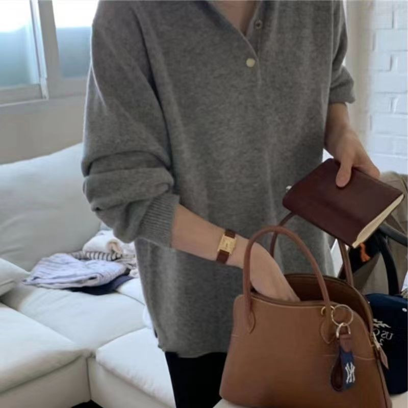 Sieviešu rudens un ziemas jauns pelēks atloks trikotāžas vilnas džemperis pulovers džemperis liela izmēra korejiešu ikdienas krekls ar apakšējo daļu karstā izpārdošana