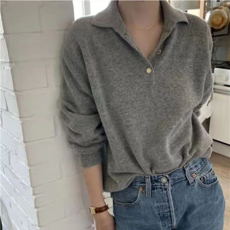 Sieviešu rudens un ziemas jauns pelēks atloks trikotāžas vilnas džemperis pulovers džemperis liela izmēra korejiešu ikdienas krekls ar apakšējo daļu karstā izpārdošana