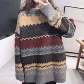 Vintage ριγέ πουλόβερ Γυναικεία πουλόβερ Χειμερινά μακρυμάνικα πουλόβερ Φαρδιά γυναικεία πλεκτά πουλόβερ Pull Femme