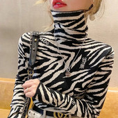 Džemperis Sieviešu Pulovers Pavasara Rudens Leoparda apdrukas burti Bruņurupucis ar garām piedurknēm apakšu krekls Brīvs, vienkāršs sieviešu apģērbs