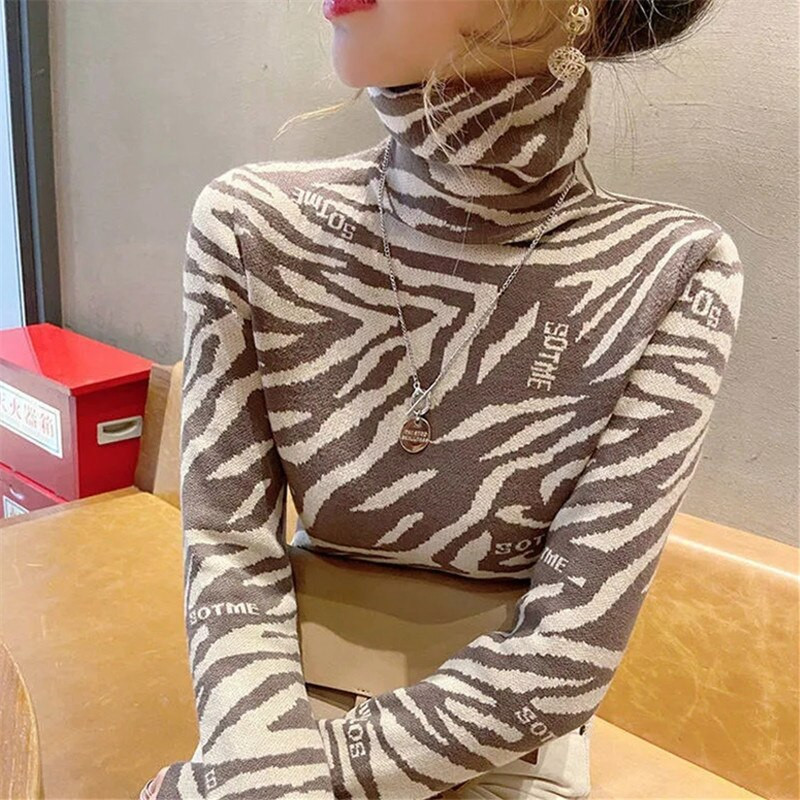 Džemperis Sieviešu Pulovers Pavasara Rudens Leoparda apdrukas burti Bruņurupucis ar garām piedurknēm apakšu krekls Brīvs, vienkāršs sieviešu apģērbs