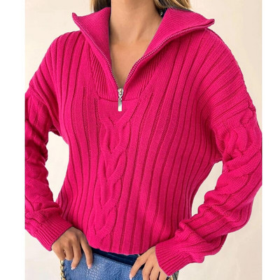 Γυναικείο πουλόβερ με φερμουάρ Vintage πλεκτό Oversize Loose Jumper με γιακά Μπλε Πουλόβερ Χειμερινά Πόλο Ζεστά πουλόβερ για γυναίκες 2022