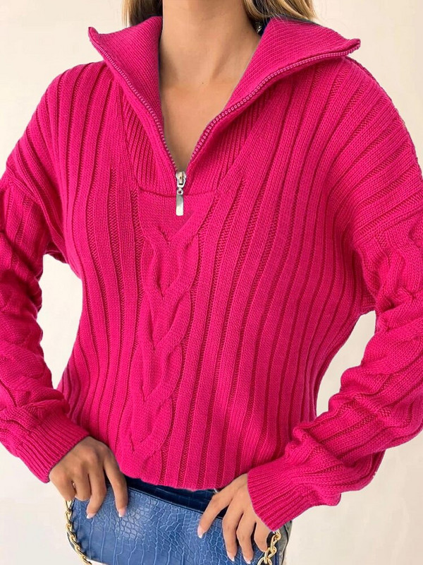 Γυναικείο πουλόβερ με φερμουάρ Vintage πλεκτό Oversize Loose Jumper με γιακά Μπλε Πουλόβερ Χειμερινά Πόλο Ζεστά πουλόβερ για γυναίκες 2022