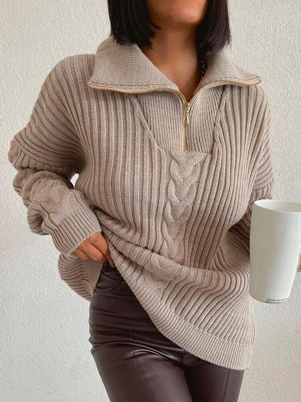 Γυναικείο πουλόβερ με φερμουάρ Vintage πλεκτό Oversize Loose Jumper με γιακά Μπλε Πουλόβερ Χειμερινά Πόλο Ζεστά πουλόβερ για γυναίκες 2022