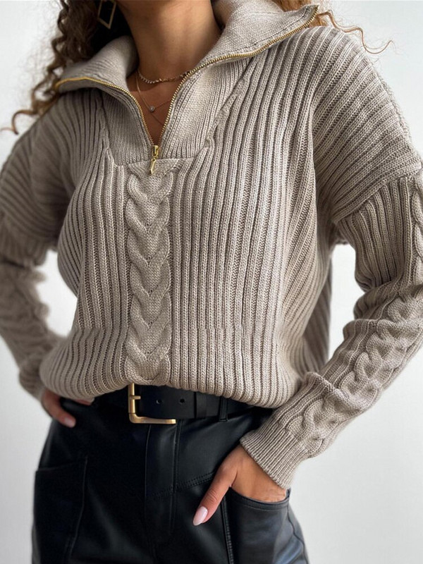 Γυναικείο πουλόβερ με φερμουάρ Vintage πλεκτό Oversize Loose Jumper με γιακά Μπλε Πουλόβερ Χειμερινά Πόλο Ζεστά πουλόβερ για γυναίκες 2022