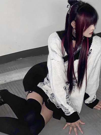 Tawaaiw γοτθικό κούφιο γυναικείο πουλόβερ με μακρυμάνικο κορεατικό πλεκτό πουλόβερ συνονθύλευμα γυναικεία πουλόβερ φθινοπωρινά χειμωνιάτικα μπλουζάκια