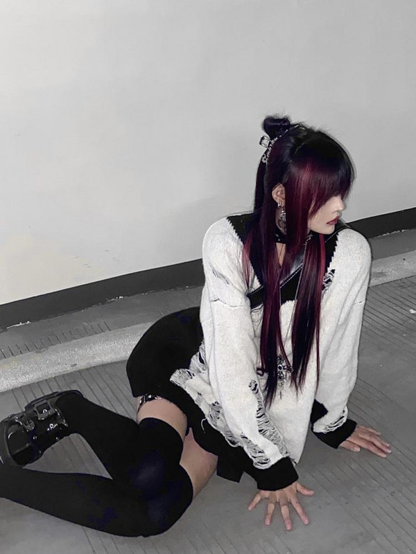 Tawaaiw γοτθικό κούφιο γυναικείο πουλόβερ με μακρυμάνικο κορεατικό πλεκτό πουλόβερ συνονθύλευμα γυναικεία πουλόβερ φθινοπωρινά χειμωνιάτικα μπλουζάκια