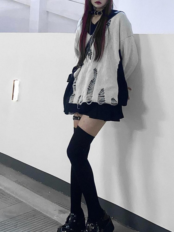 Tawaaiw γοτθικό κούφιο γυναικείο πουλόβερ με μακρυμάνικο κορεατικό πλεκτό πουλόβερ συνονθύλευμα γυναικεία πουλόβερ φθινοπωρινά χειμωνιάτικα μπλουζάκια