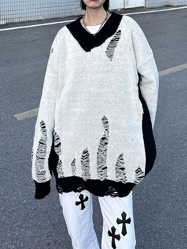 Tawaaiw γοτθικό κούφιο γυναικείο πουλόβερ με μακρυμάνικο κορεατικό πλεκτό πουλόβερ συνονθύλευμα γυναικεία πουλόβερ φθινοπωρινά χειμωνιάτικα μπλουζάκια