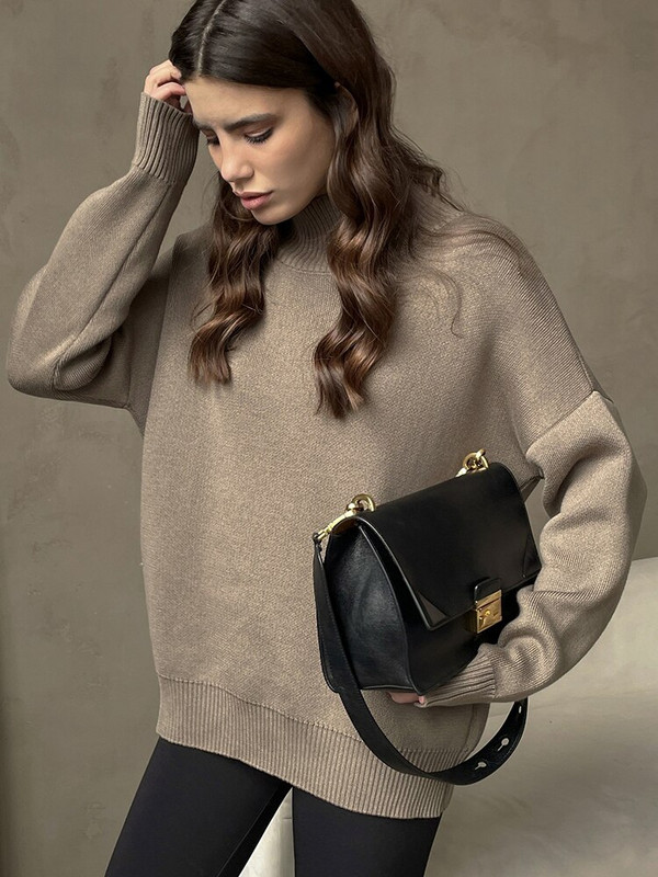 Πλεκτό γυναικείο πουλόβερ με ζιβάγκο φθινοπώρου Μασίφ, φαρδύ υπερμεγέθη πουλόβερ Χειμερινό casual μακρυμάνικο πουλόβερ Γυναικείο χοντρό ζεστό πλεκτό