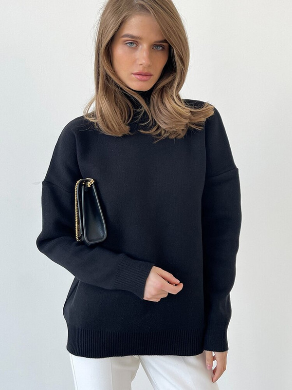 Πλεκτό γυναικείο πουλόβερ με ζιβάγκο φθινοπώρου Μασίφ, φαρδύ υπερμεγέθη πουλόβερ Χειμερινό casual μακρυμάνικο πουλόβερ Γυναικείο χοντρό ζεστό πλεκτό