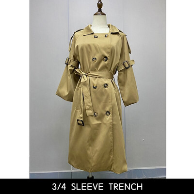 Reklāma, 2022. gada sieviešu divrindu 100% kokvilnas garais mētelis militārā stila elegants lietusmētelis vējjaka Manteau Femme